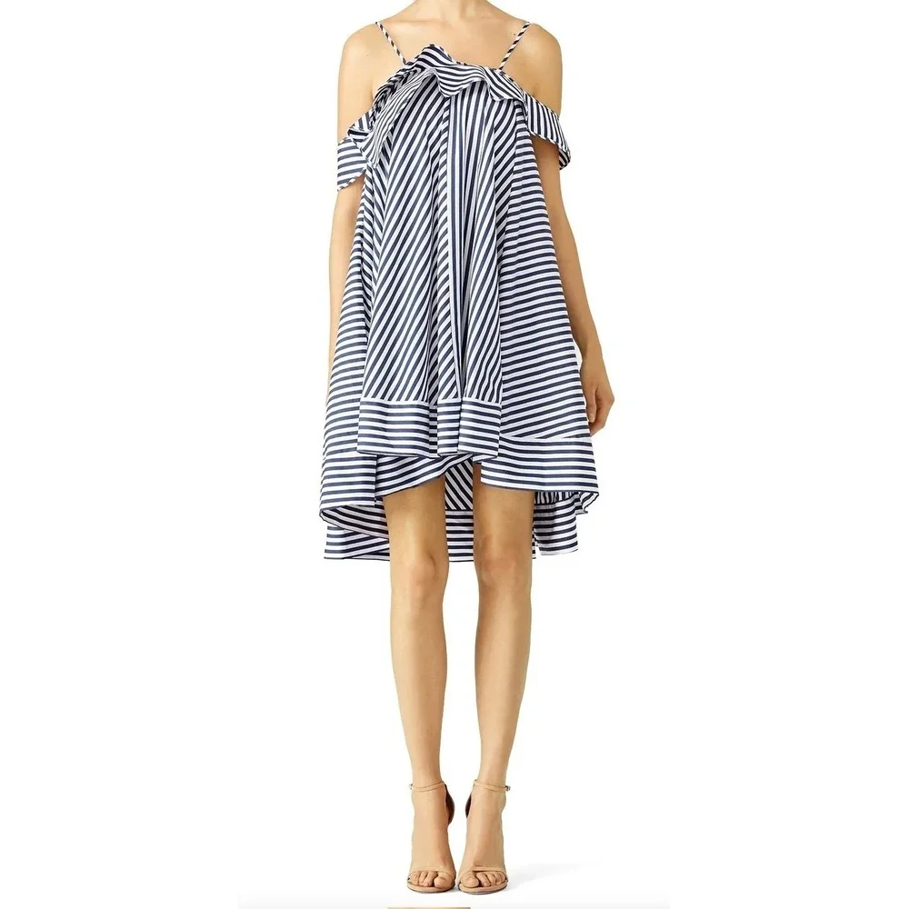 MSGM Milano Navy & White Striped Dress Size 4 Made In Italy 100% Cotton Nautical